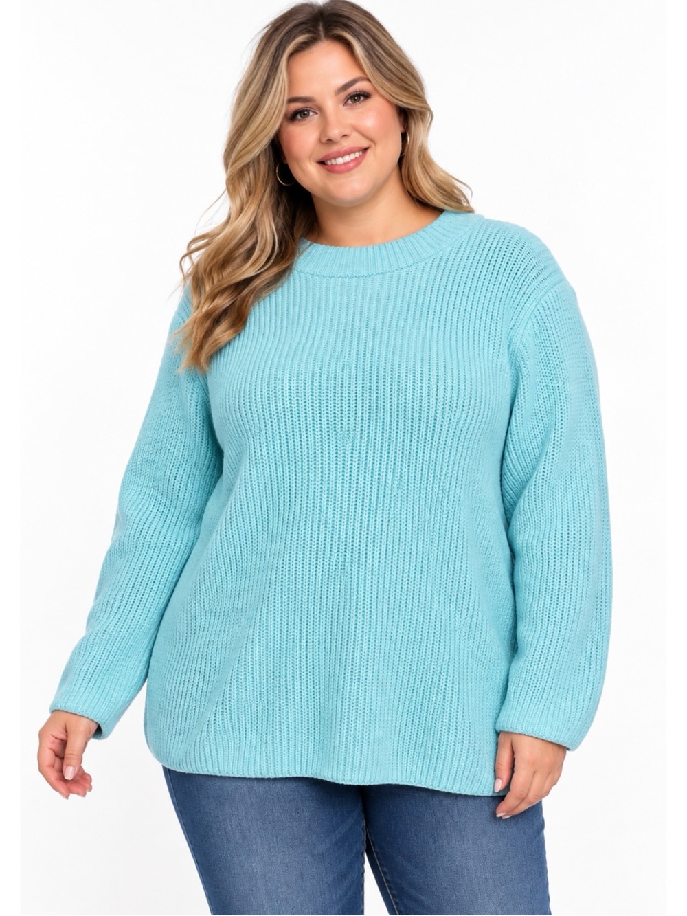 TALBOTS | Aqua Blue Cozy Ribbed Crewneck Long Sleeve Sweater Sz 2X Warm Comfy